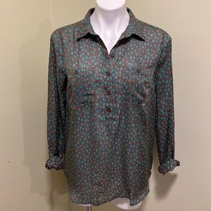 Heart Print Half Button Down Blouse